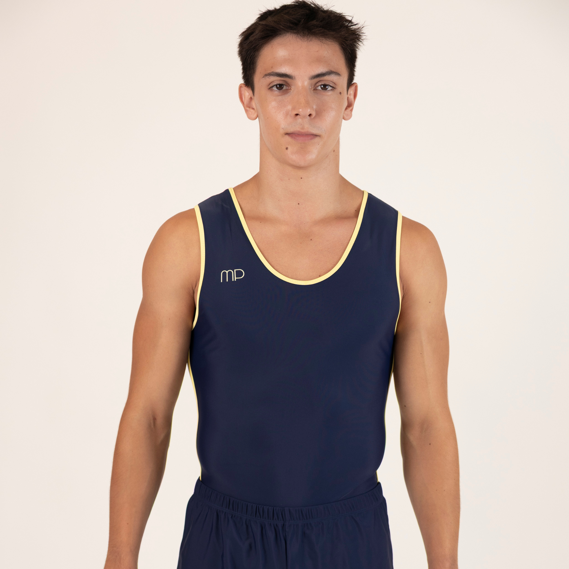 Dark Blue and Butter Yellow Boy Leotard | Gymnastics Practice