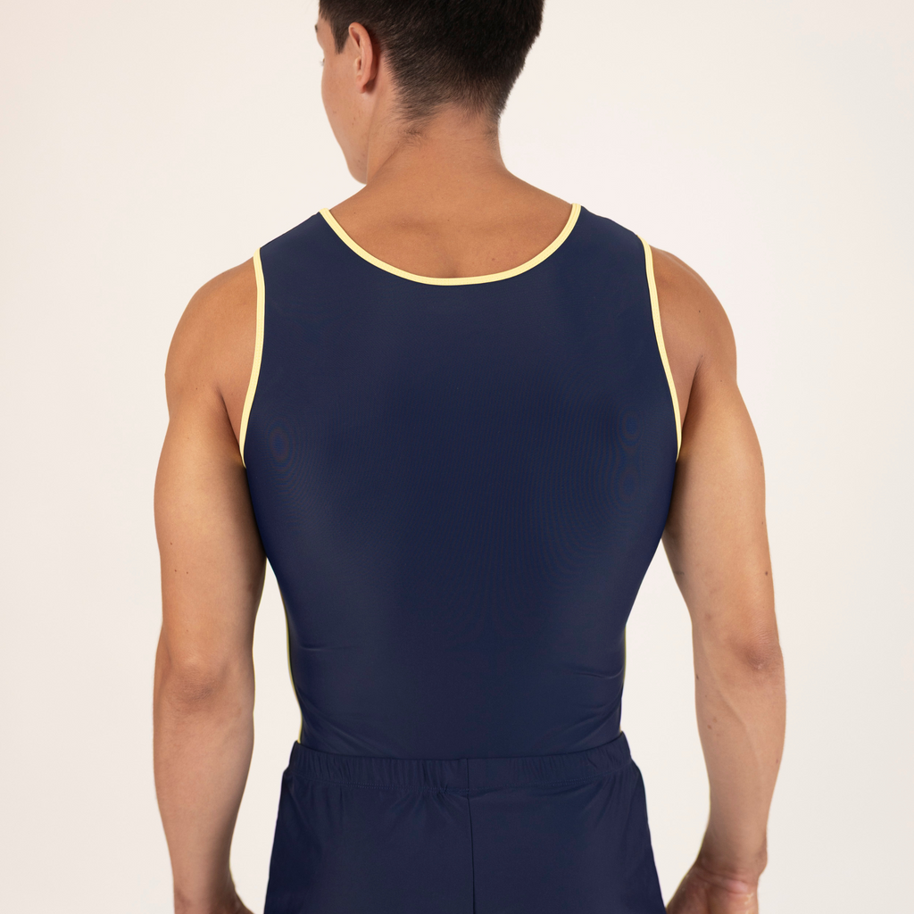 Dark Blue and Butter Yellow Boy Leotard | Gymnastics Practice