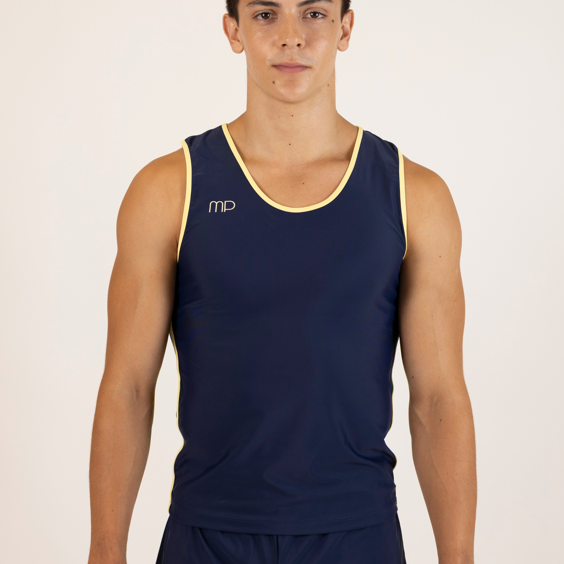 Dark Blue and Butter Yellow Boy Tank Top | Gymnastics Practice