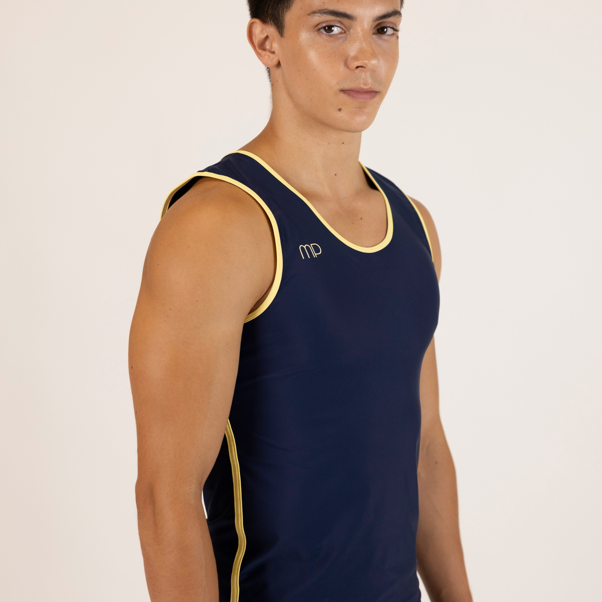 Dark Blue and Butter Yellow Boy Tank Top | Gymnastics Practice