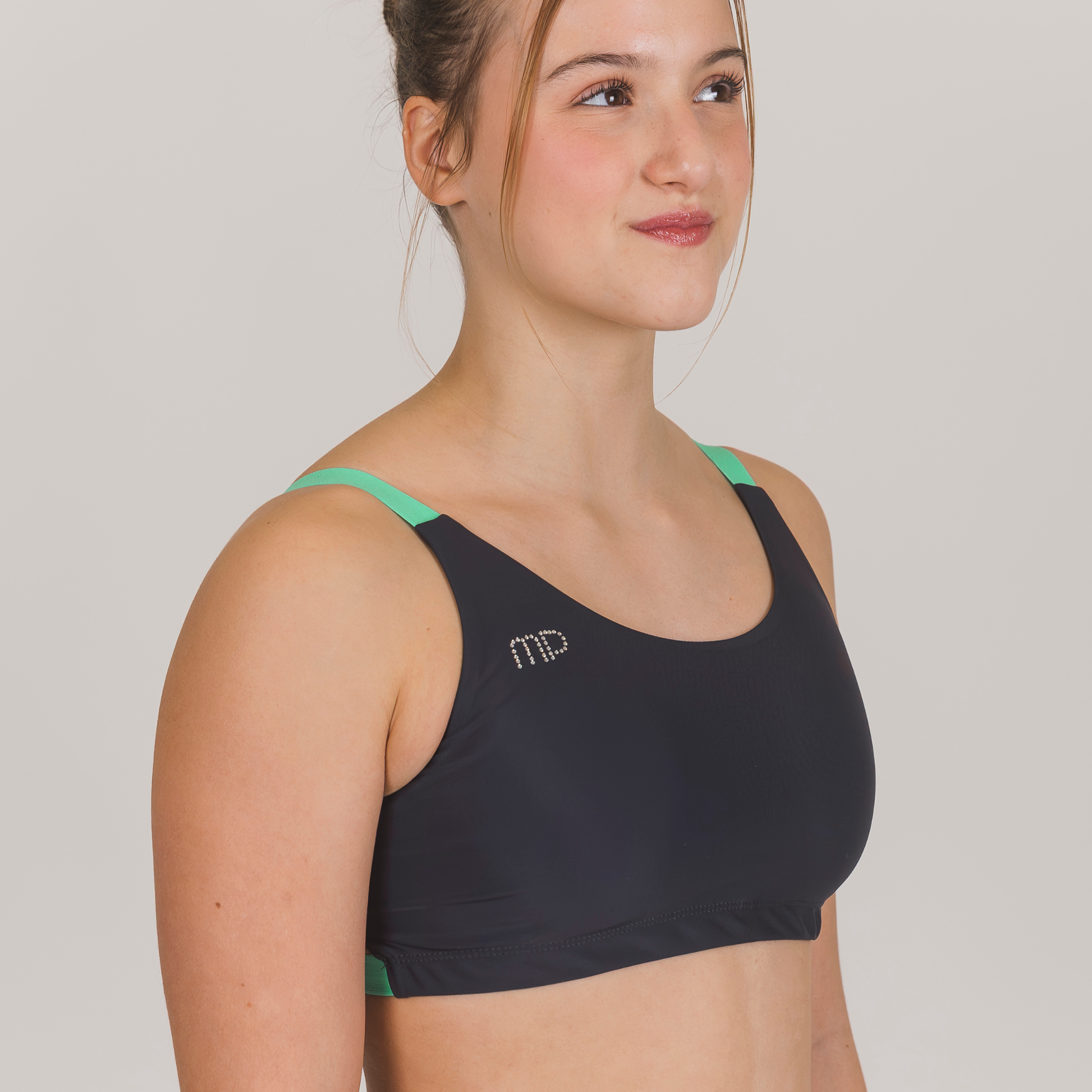 Dusky Black Crop Top with Mint Tri-line Back | Confort and Support