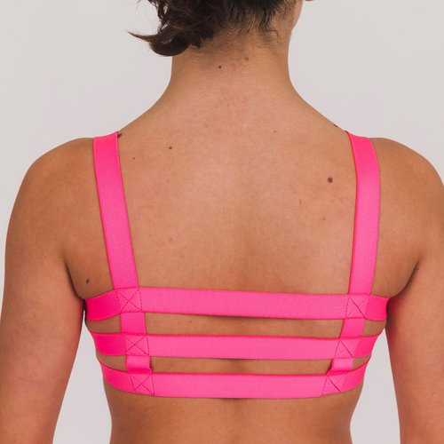 Minty Green Crop Top with Pink Tri-Line Back | Gymnastics Practice Wear