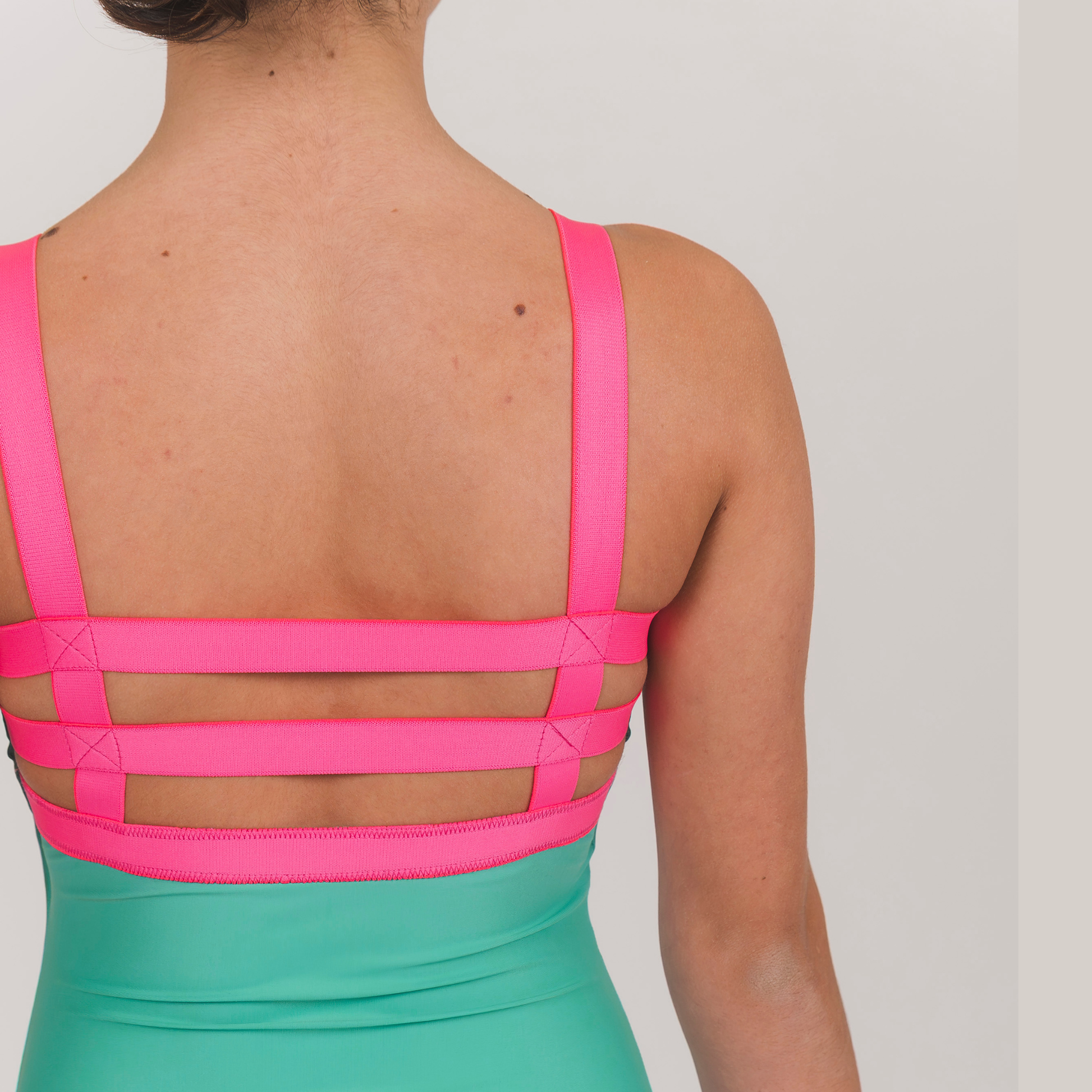 Minty Green Leotard with Pink Tri-line Back |Daily Gymnastics Practice