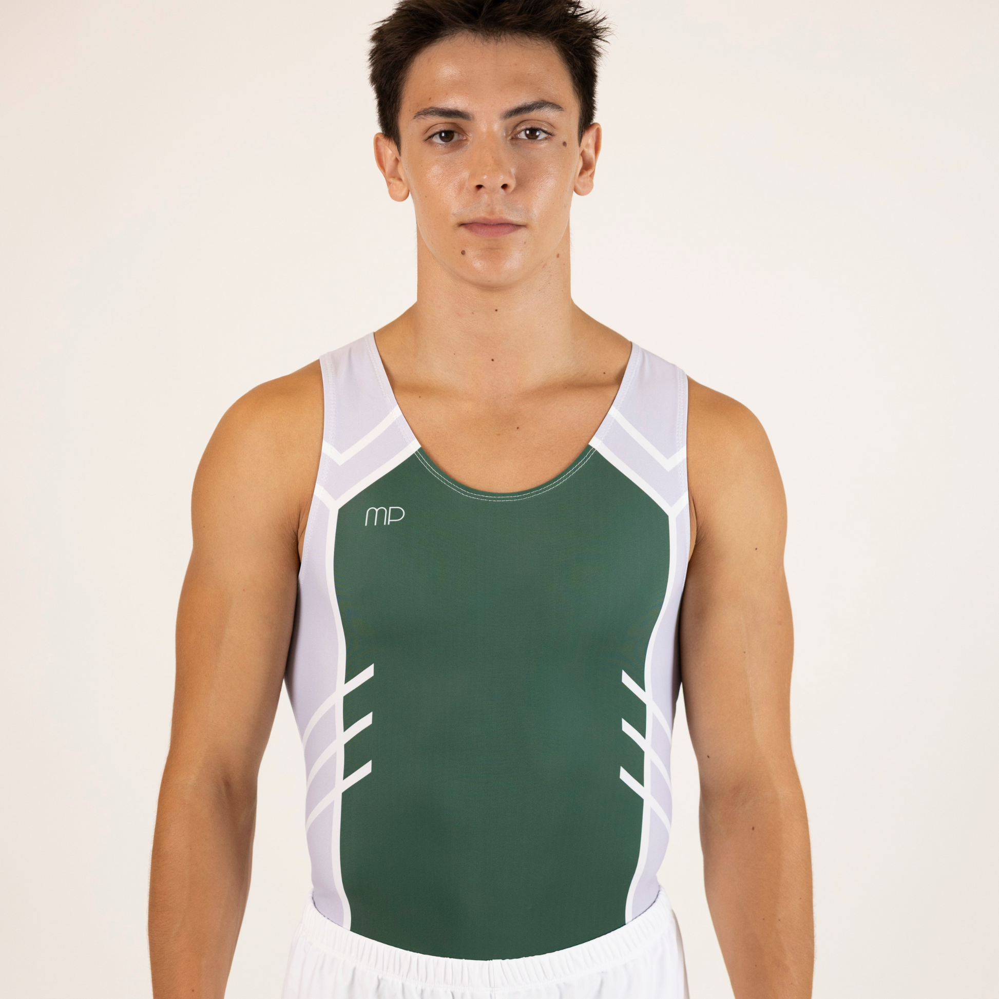 Green and Grey Arrow Pattern Boy Leotard | Gymnastics Practice