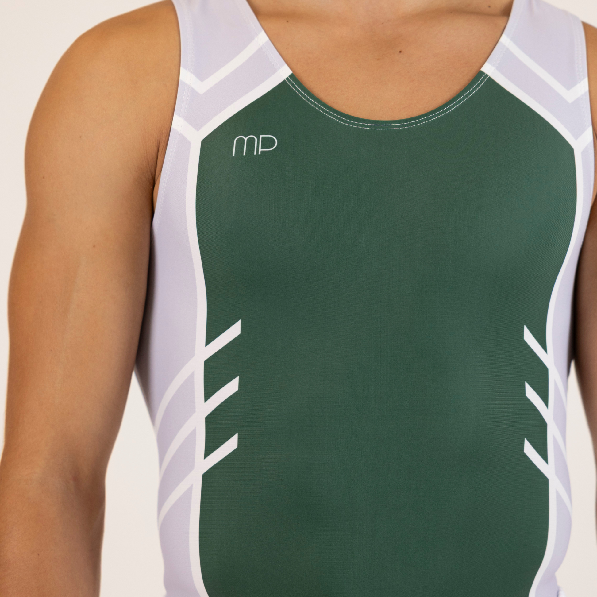 Green and Grey Arrow Pattern Boy Leotard | Gymnastics Practice