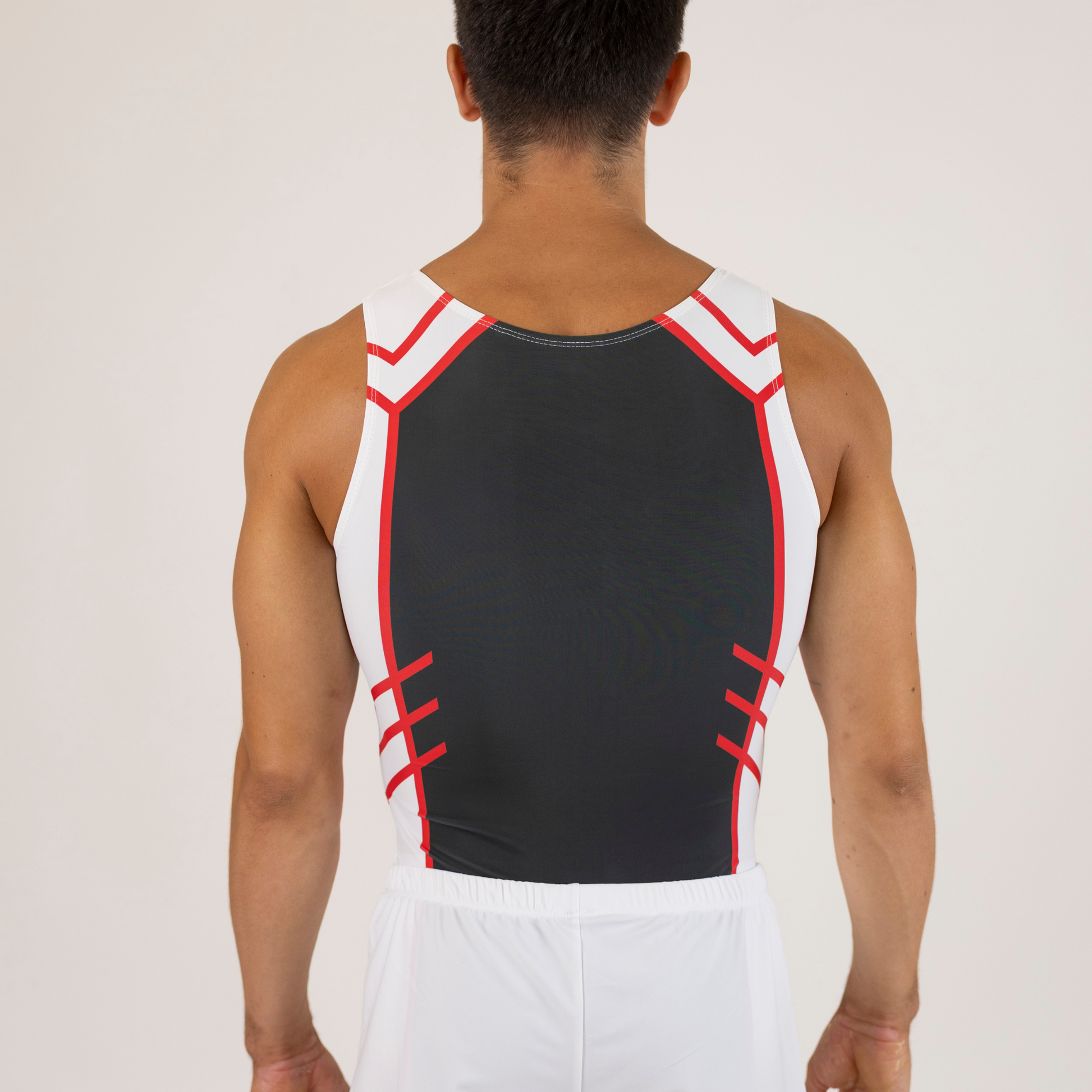 Grey and Red Arrow Pattern Boy Leotard | Gymnastics Training