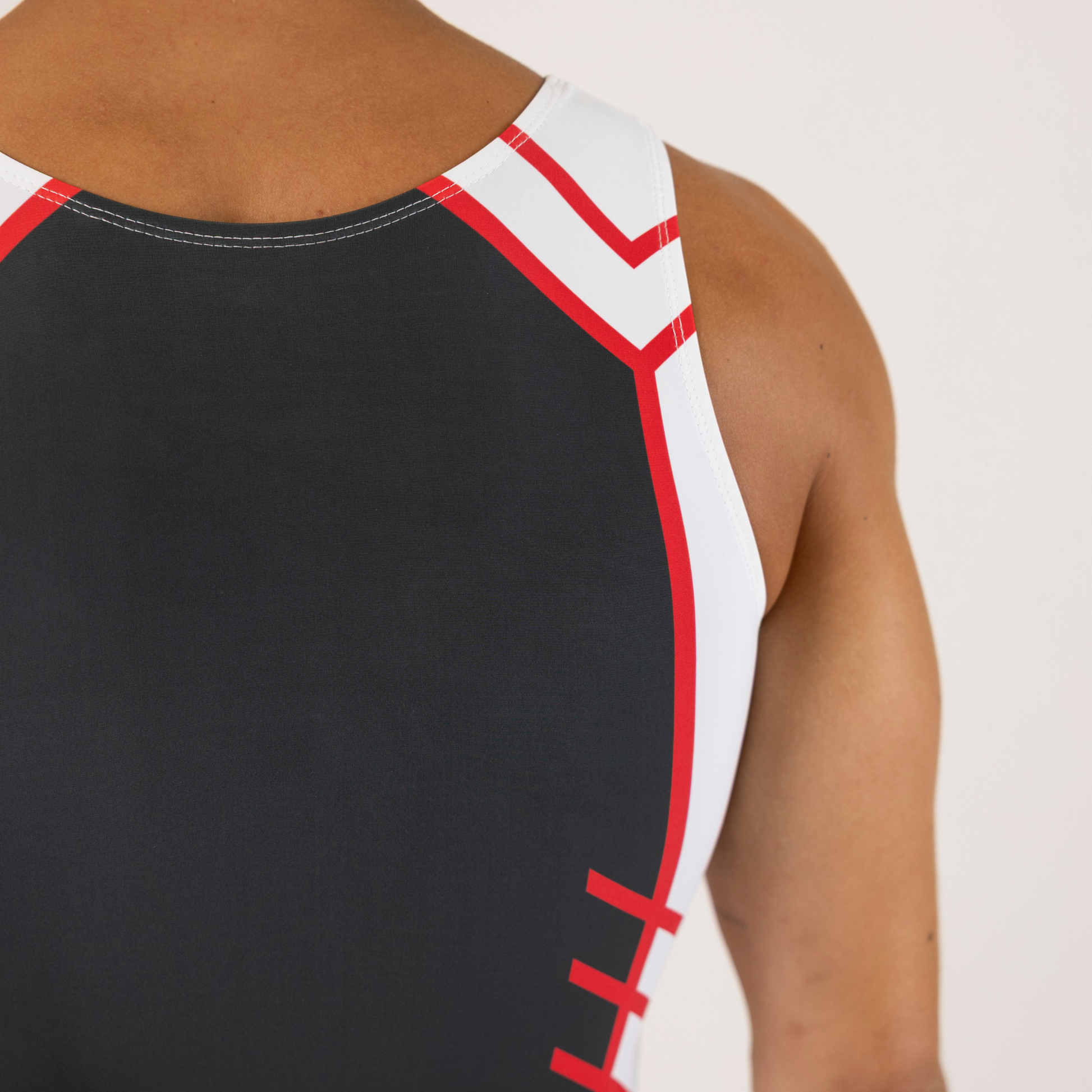 Grey and Red Arrow Pattern Boy Leotard | Gymnastics Training