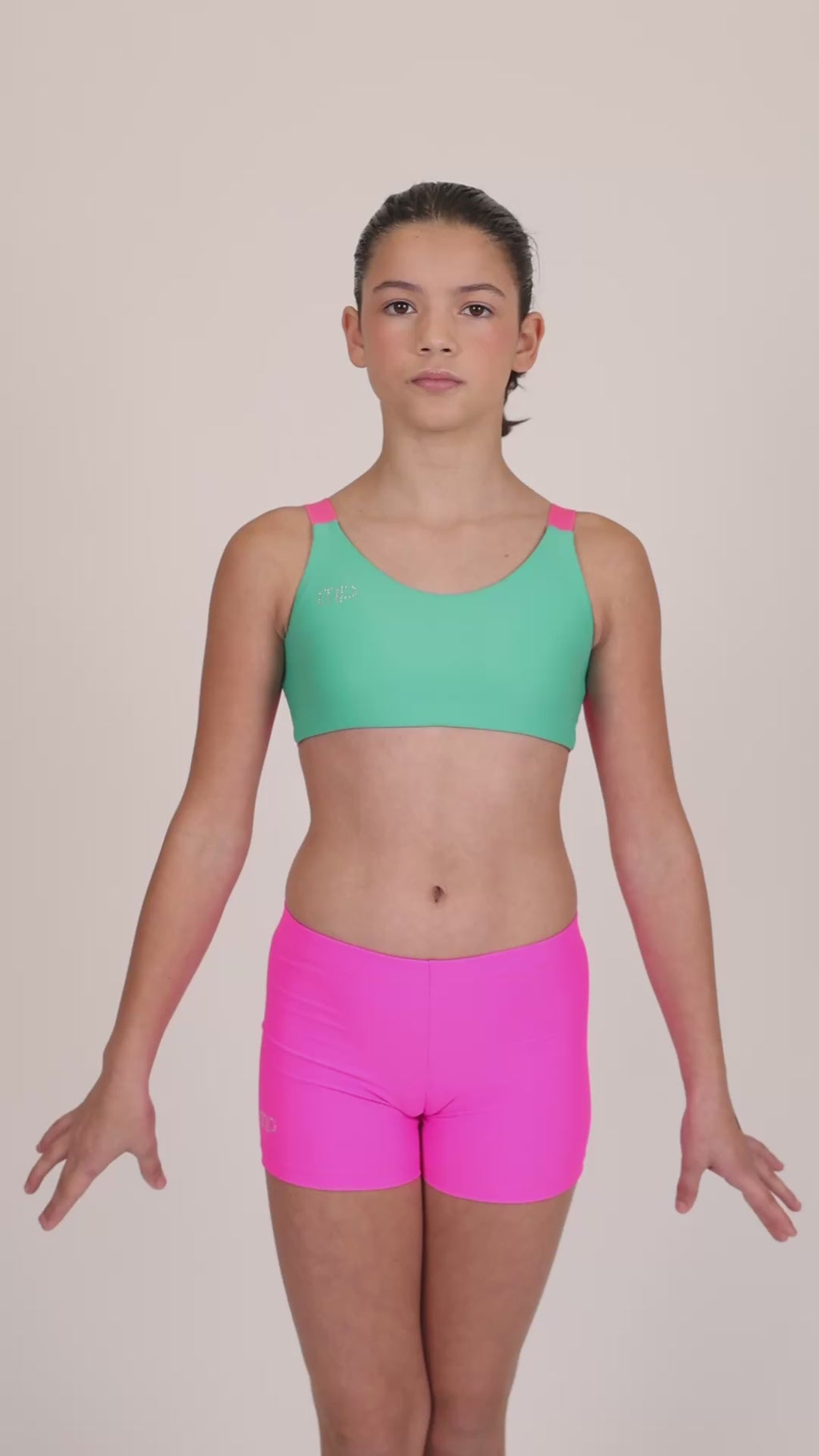 Top Verde Menta com Costas em Tri-Linhas Rosa | Roupa para Treino de Ginástica